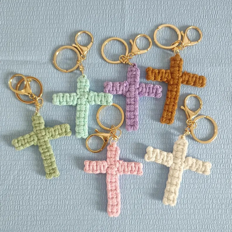 Macrame Cross Keychain: Religious Gift