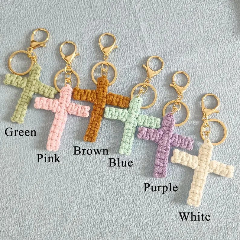 Macrame Cross Keychain: Religious Gift