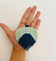 🍃 Macramé Shaded Leaf Keychain Bag Charm with Tassel – Handmade